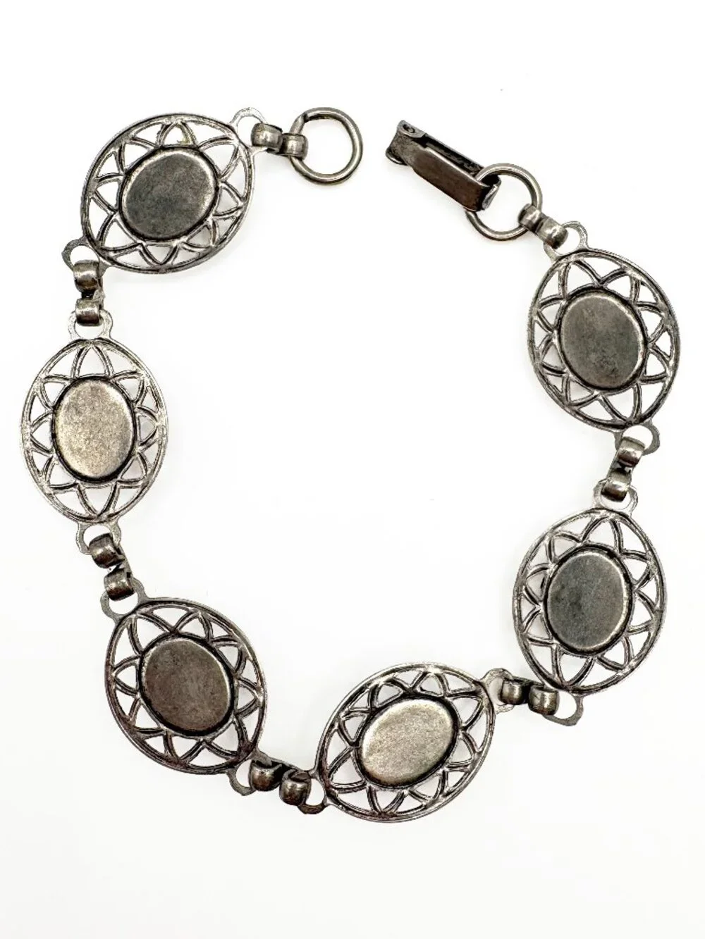 Vintage Blue Foil Confetti Glass Bracelet Silver Tone